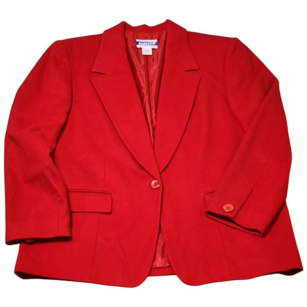 Pendleton Blazer Womens 12 Red Wool Lambswool Lined One Button Classic Jacket